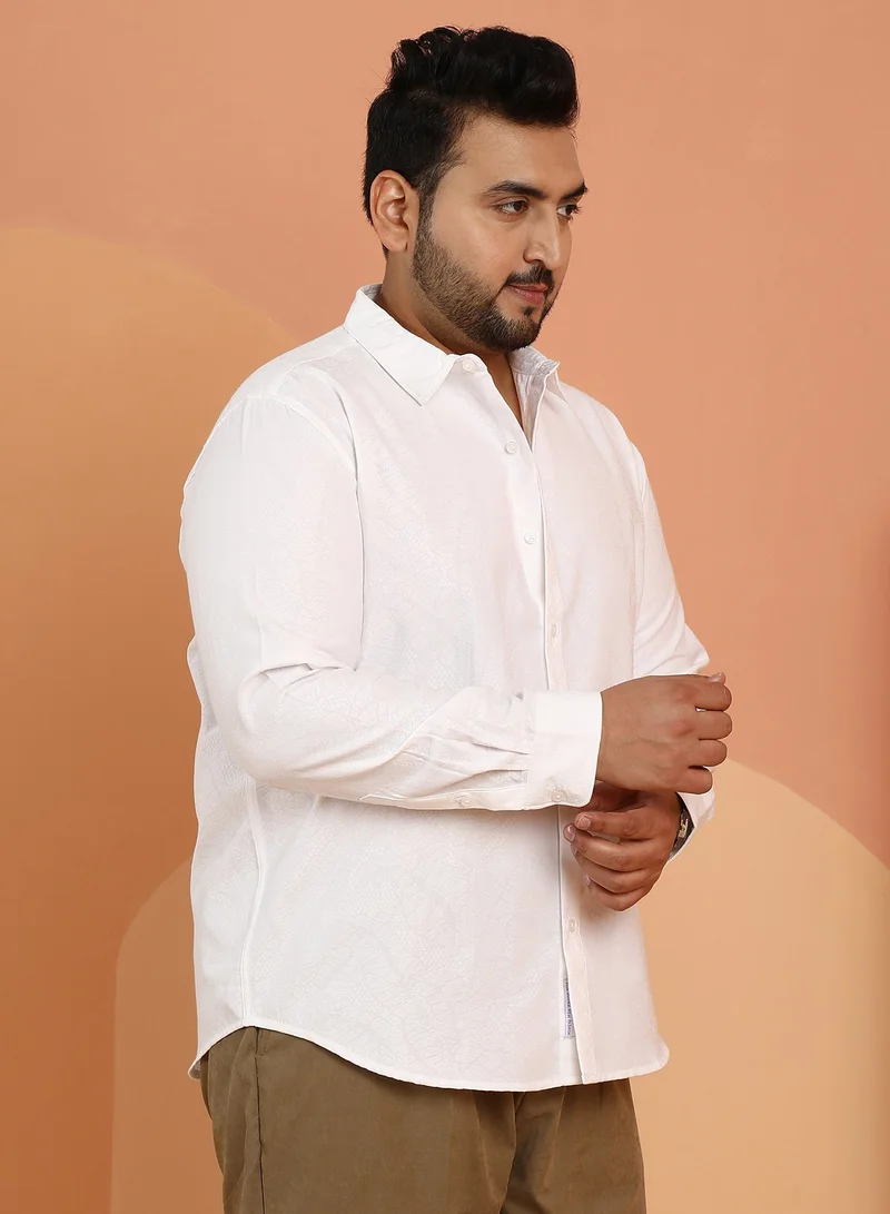 Instafab Plus  Instafab Plus Men's Chalk White Ophidian Self-Design Shirt For Casual Wear | Spread Collar | Long Cuffed Sleeves | Button Closure | Plus Size Shirt Crafted With Comfort Fit For Everyday Wear for Men | Best Price UAE