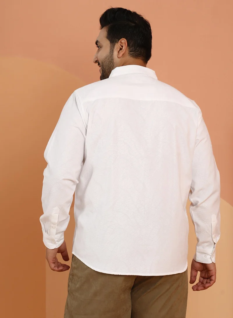 Instafab Plus  Instafab Plus Men's Chalk White Ophidian Self-Design Shirt For Casual Wear | Spread Collar | Long Cuffed Sleeves | Button Closure | Plus Size Shirt Crafted With Comfort Fit For Everyday Wear for Men | Best Price UAE