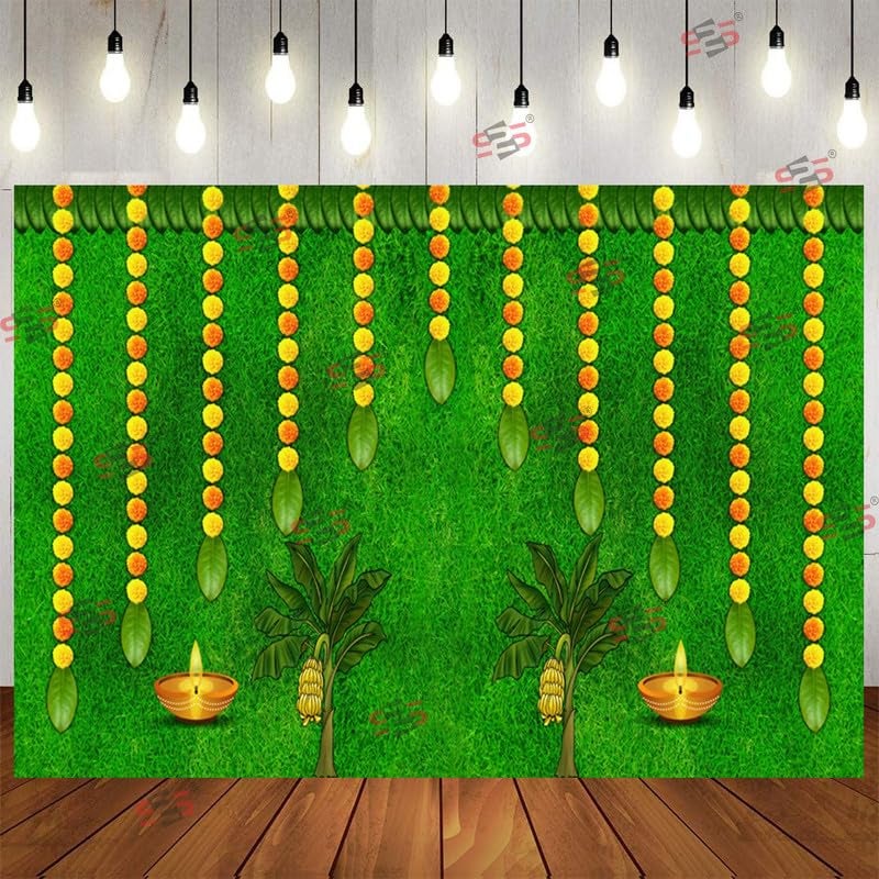 S2S قماش خلفية دييا العشب لتزيين البوجا التقليدي، قماش تزيين خلفية | قماش ستارة لجميع المهرجانات والفعاليات والمناسبات - (5 × 8 قدم) (دييا العشب) - Image 1