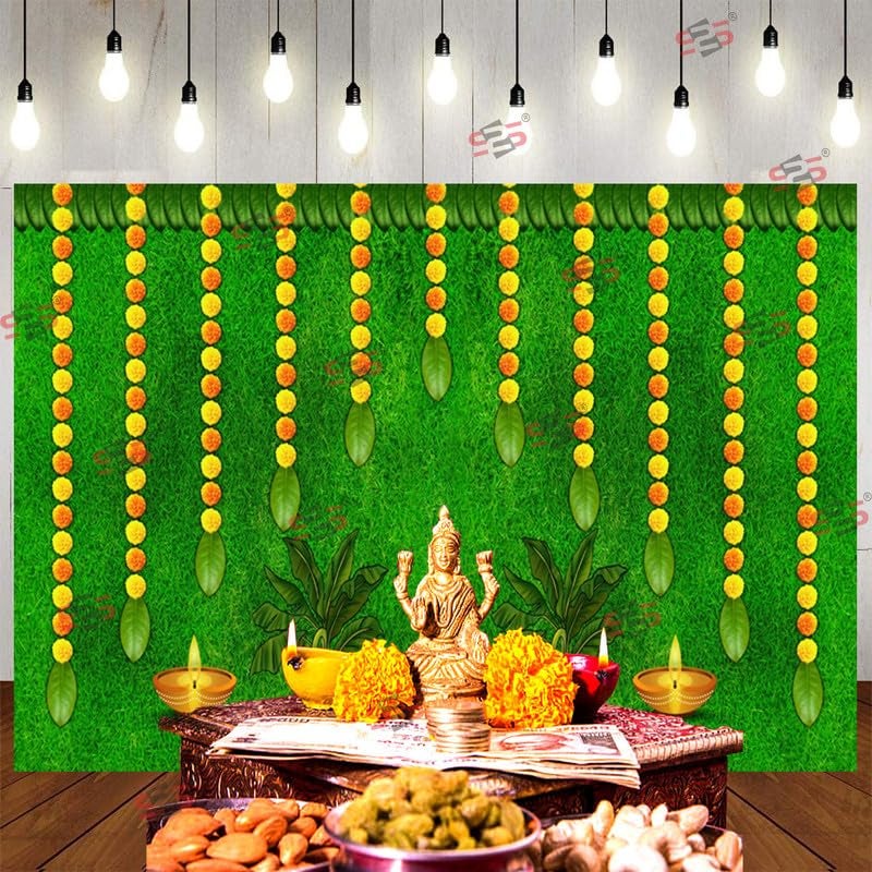 S2S قماش خلفية دييا العشب لتزيين البوجا التقليدي، قماش تزيين خلفية | قماش ستارة لجميع المهرجانات والفعاليات والمناسبات - (5 × 8 قدم) (دييا العشب) - Image 5