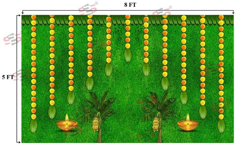 S2S قماش خلفية دييا العشب لتزيين البوجا التقليدي، قماش تزيين خلفية | قماش ستارة لجميع المهرجانات والفعاليات والمناسبات - (5 × 8 قدم) (دييا العشب) - Image 2
