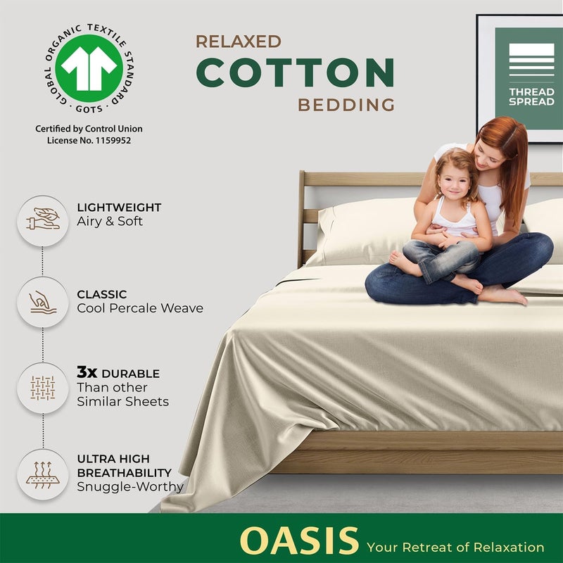 THREAD SPREAD 100% Organic Cotton Sheets Full Size - 4 PC Organic Cotton Full Percale Size Weave Sheet Set, Soft, Cooling, Crisp & Breathable, 16" Deep Pocket Hotel Quality Bedding Set - Ivory - Image 5
