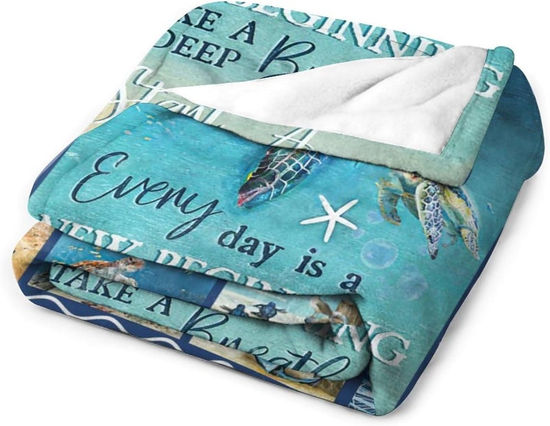citari Sea Turtle Blanket Turtle Decor Throw Blanket Everyday is a New Beginning Inspirational Blanket Gifts for Girls Boys Winter Super Warm Soft Plush Fleece Flannel Blanket for Kids Adults Women 40"x50" - Image 4