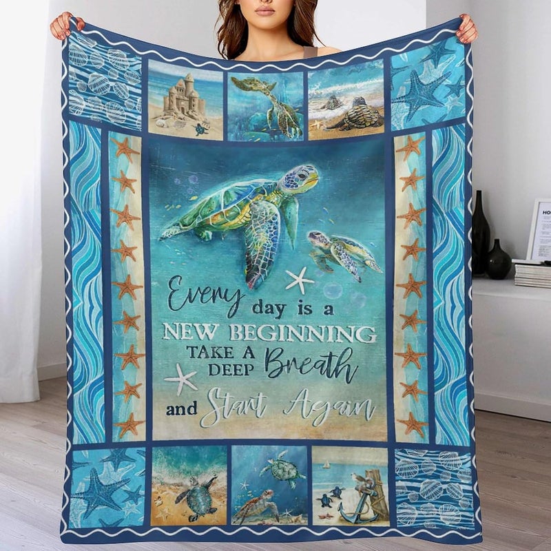 citari Sea Turtle Blanket Turtle Decor Throw Blanket Everyday is a New Beginning Inspirational Blanket Gifts for Girls Boys Winter Super Warm Soft Plush Fleece Flannel Blanket for Kids Adults Women 40"x50" - Image 2