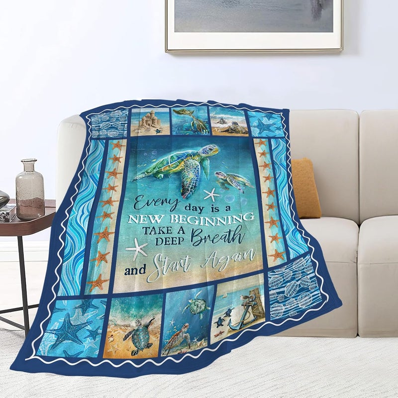 citari Sea Turtle Blanket Turtle Decor Throw Blanket Everyday is a New Beginning Inspirational Blanket Gifts for Girls Boys Winter Super Warm Soft Plush Fleece Flannel Blanket for Kids Adults Women 40"x50" - Image 3