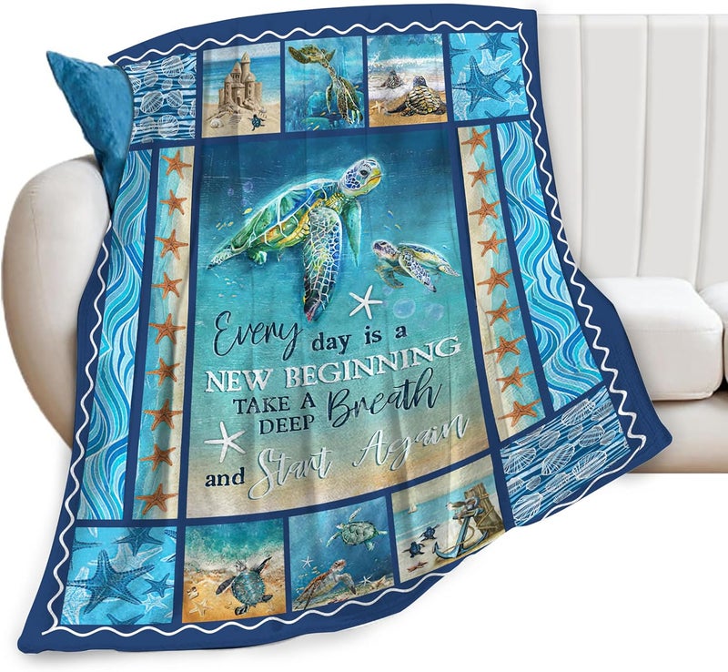 citari Sea Turtle Blanket Turtle Decor Throw Blanket Everyday is a New Beginning Inspirational Blanket Gifts for Girls Boys Winter Super Warm Soft Plush Fleece Flannel Blanket for Kids Adults Women 40"x50" - Image 1