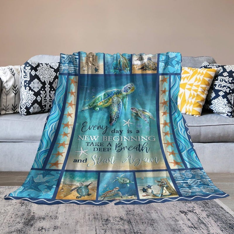 citari Sea Turtle Blanket Turtle Decor Throw Blanket Everyday is a New Beginning Inspirational Blanket Gifts for Girls Boys Winter Super Warm Soft Plush Fleece Flannel Blanket for Kids Adults Women 40"x50" - Image 5