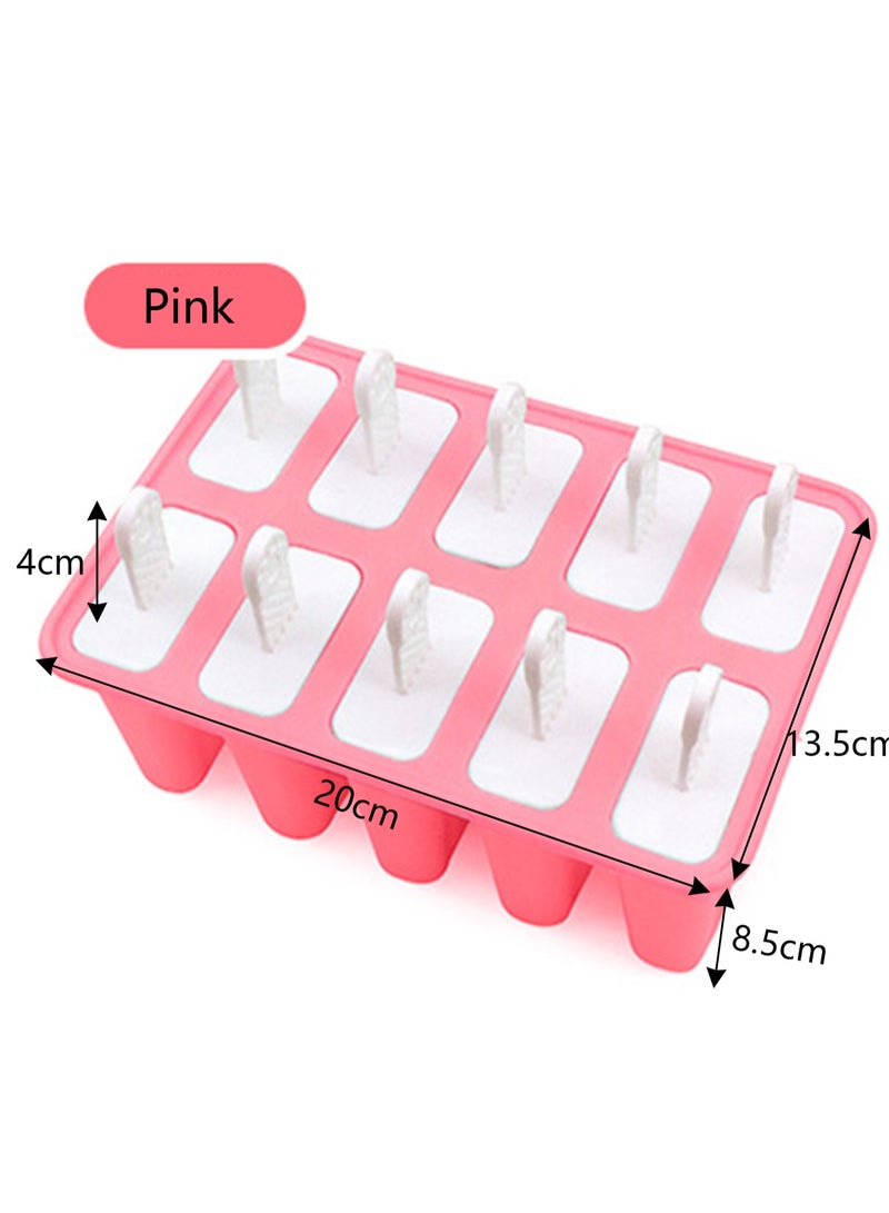New Style 10 Grid Silicone Ice Cream Mold With Lid And Handle.(Pink)  - Image 2