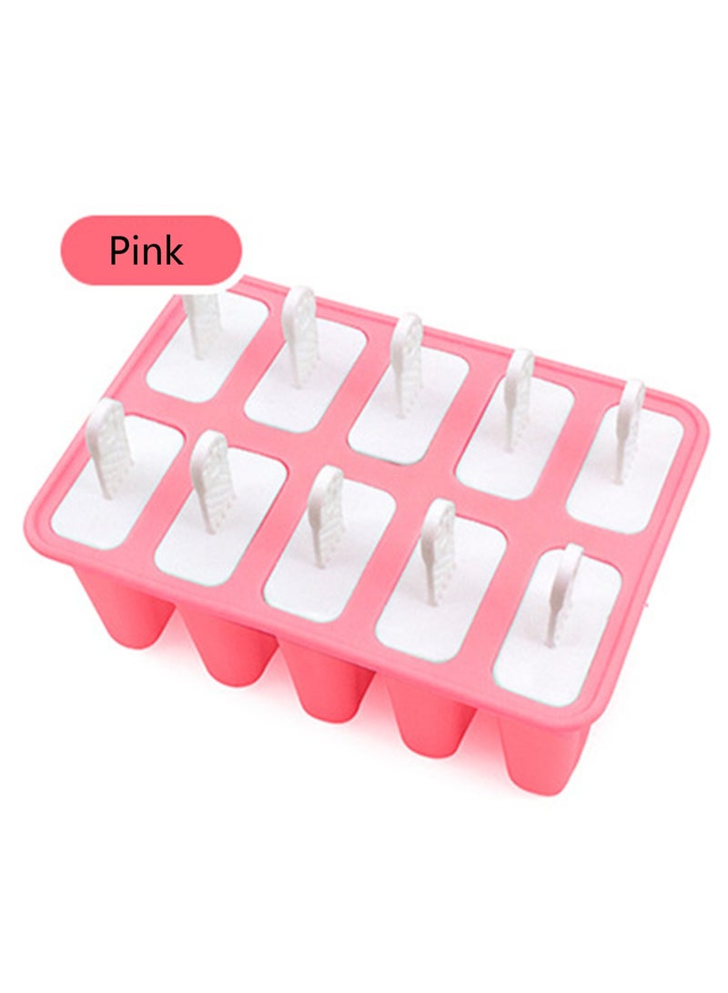 New Style 10 Grid Silicone Ice Cream Mold With Lid And Handle.(Pink)  - Image 1