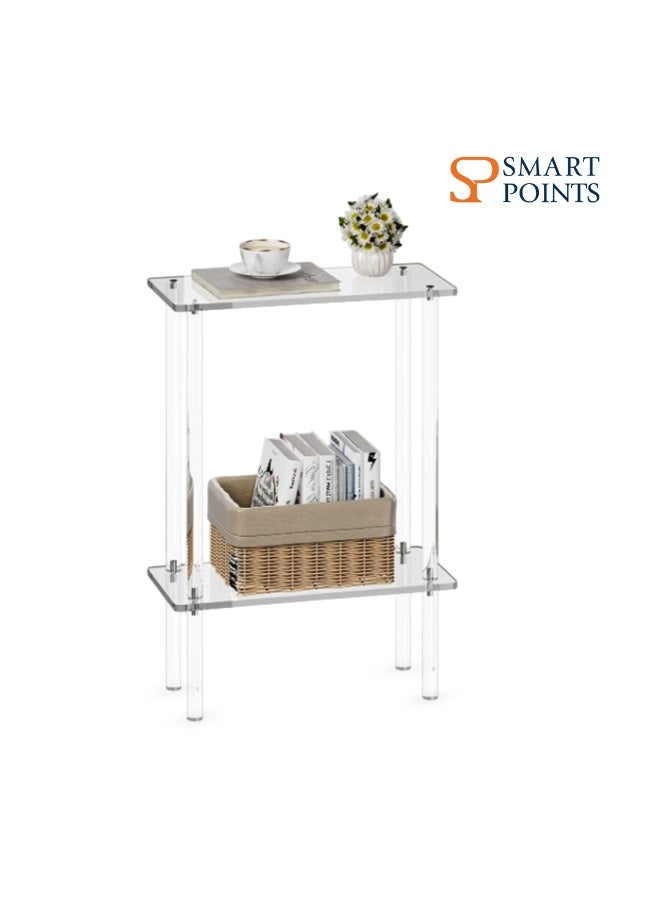 "سمارت بوينتس  " طاولة جانبية شفافة – طاولة أكريليك صغيرة وضيقة لغرفة المعيشة أو النوم أو المكتب – تصميم عصري موفر للمساحة – سهلة التركيب – ‎15.7 × 7 × 22.3 بوصة - Image 1