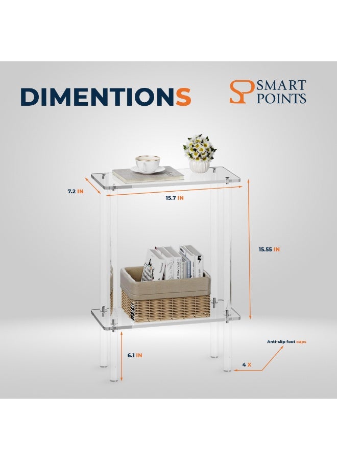"سمارت بوينتس  " طاولة جانبية شفافة – طاولة أكريليك صغيرة وضيقة لغرفة المعيشة أو النوم أو المكتب – تصميم عصري موفر للمساحة – سهلة التركيب – ‎15.7 × 7 × 22.3 بوصة - Image 3