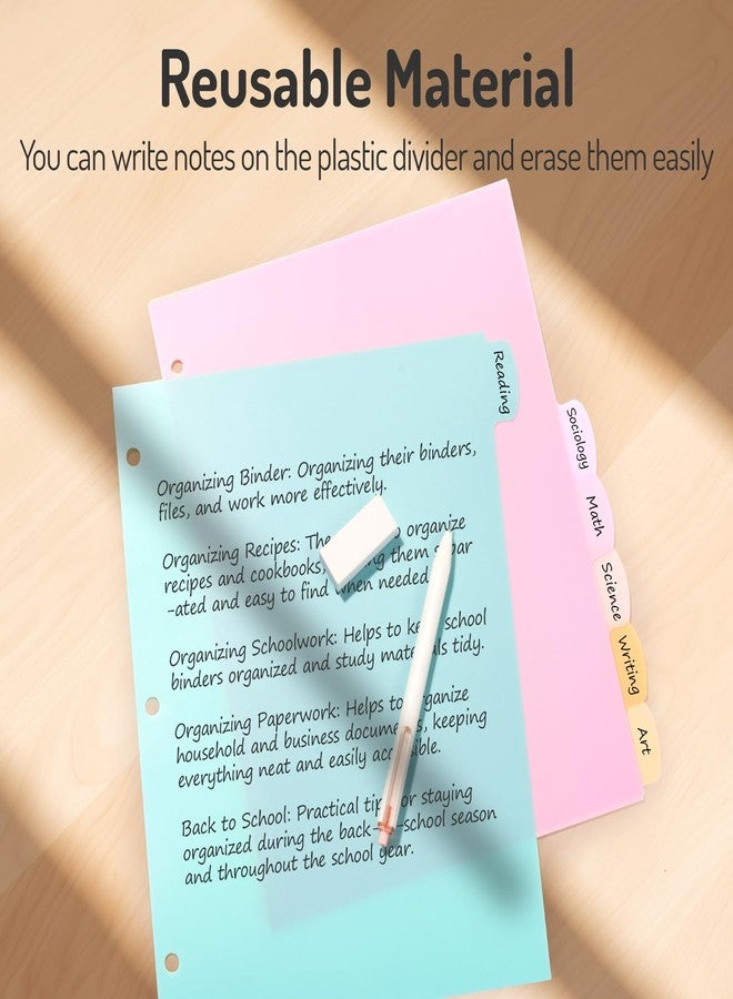 Forvencer 8-Tab Binder Dividers with Tabs, 2 Sets Write&Erase Plastic Dividers for 3 Ring Binder, Durable Binder Tabs for Organizers, 3 Ring Binder Dividers with Tabs for School Office, Pastels - Image 4