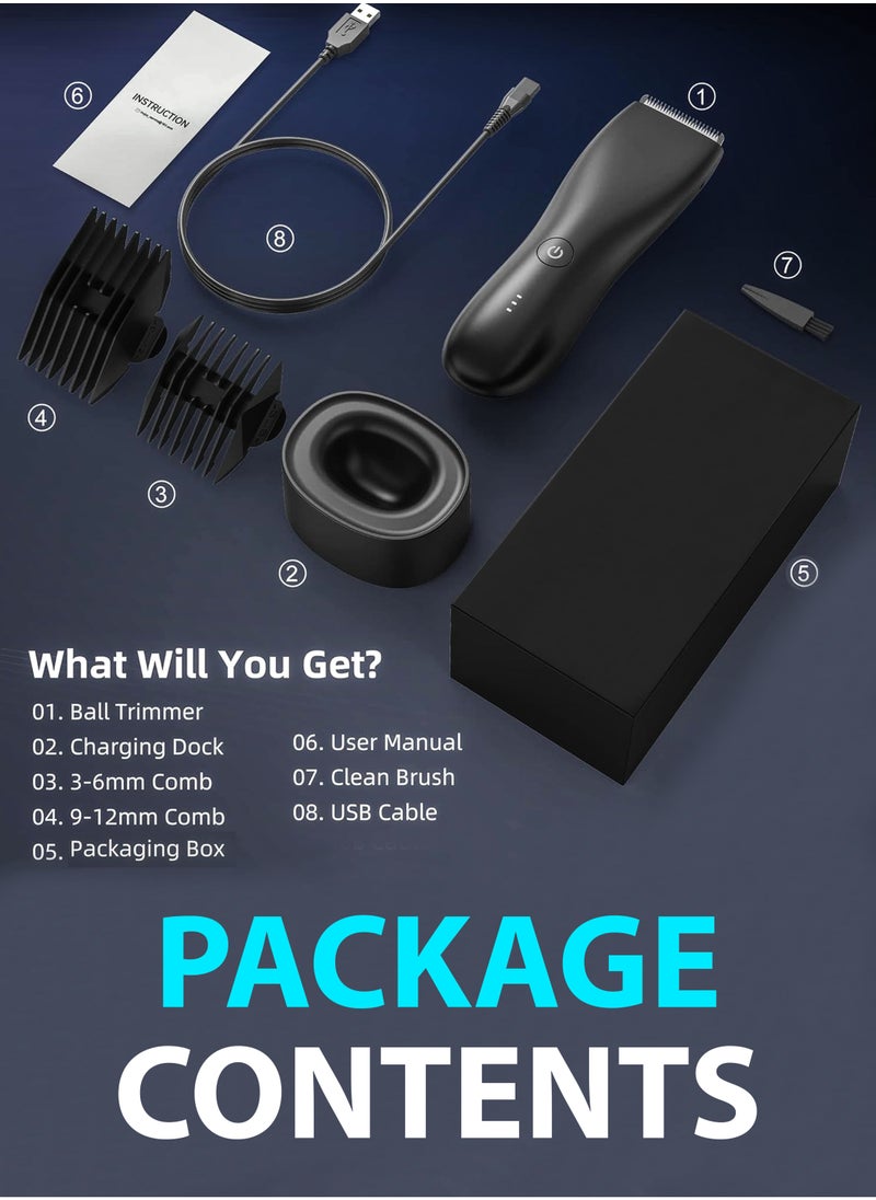 Generic - Body Hair Grooming Trimmer for Men Wireless Electric Waterproof Pubic Ball Trimmer with Dock Charger for Men’s Beard Mustache Bald Head Underarm Leg Head Hand Groin Arm Pits Private Parts Body Shaver Showerproof Wet/Dry Body Shaver Groomer for Sensitive Areas Close And Comfortable Shave - Image 1