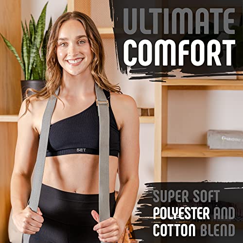 Gradient Fitness Yoga Strap, Friction-Less Easy-Feed Buckle, Yoga Straps for Stretching, Super Soft Cotton/Polyester Blend Webbing, Yoga band, Free eGuide. (8 Feet) Gray - Image 2