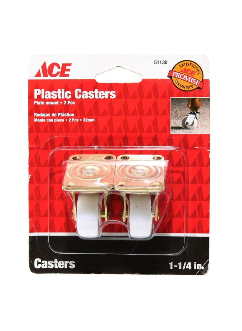 ACE Ace Plastic Caster Wheel With Plate 3cm Pack Of 2 