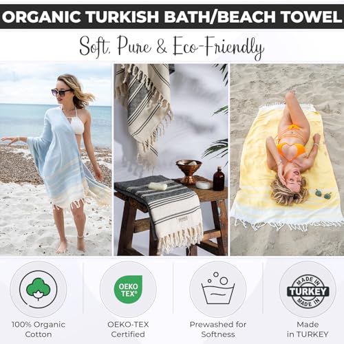 DEMMEX Organic Diamond Turkish Bath & Beach Towel | 100% Oeko-TEX Certified Turkish Cotton, Ultra-Soft, Quick-Dry, Lightweight, Compact & Oversized Luxury Peshtemal Towel, Prewashed, 71"x36", Mustard - Image 2