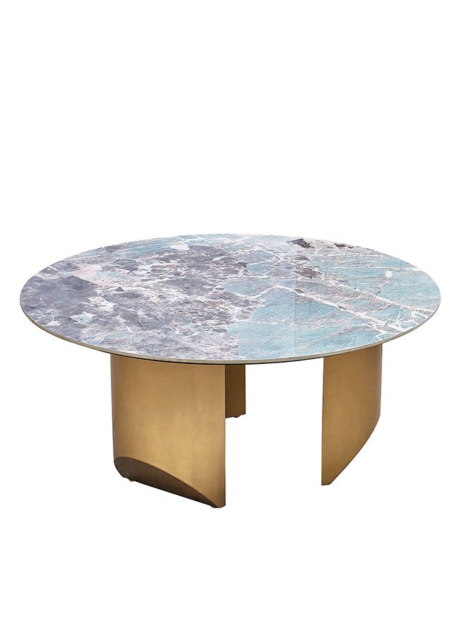 DANUBE HOME Conley Sintered Stone Round Coffee Table Multifunctional Living Room Table Space Saving Center Table Modern Design Furniture For Home L 100x100x45 cm Green/Gold  - Image 4