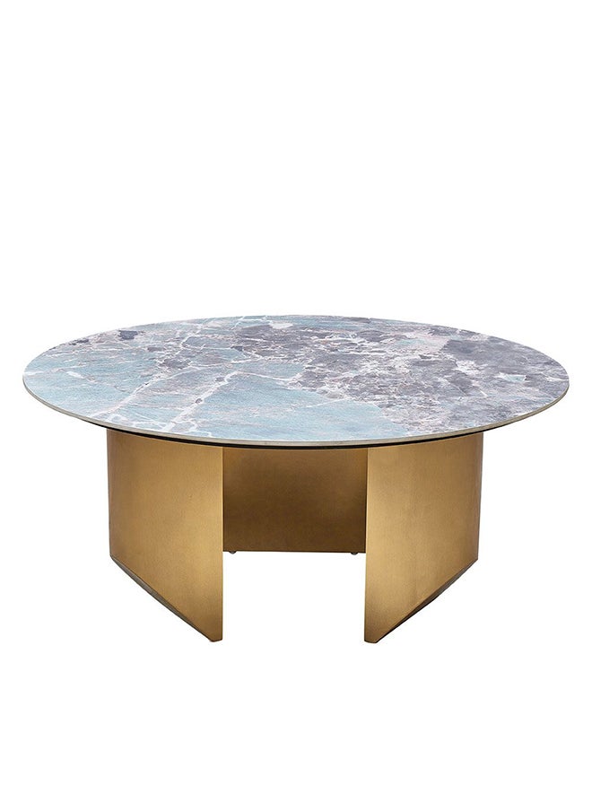 DANUBE HOME Conley Sintered Stone Round Coffee Table Multifunctional Living Room Table Space Saving Center Table Modern Design Furniture For Home L 100x100x45 cm Green/Gold  - Image 2