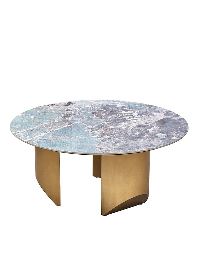 DANUBE HOME Conley Sintered Stone Round Coffee Table Multifunctional Living Room Table Space Saving Center Table Modern Design Furniture For Home L 100x100x45 cm Green/Gold  - Image 5