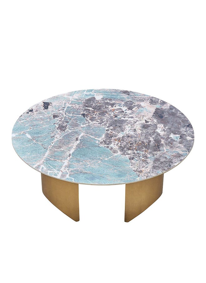DANUBE HOME Conley Sintered Stone Round Coffee Table Multifunctional Living Room Table Space Saving Center Table Modern Design Furniture For Home L 100x100x45 cm Green/Gold  - Image 3