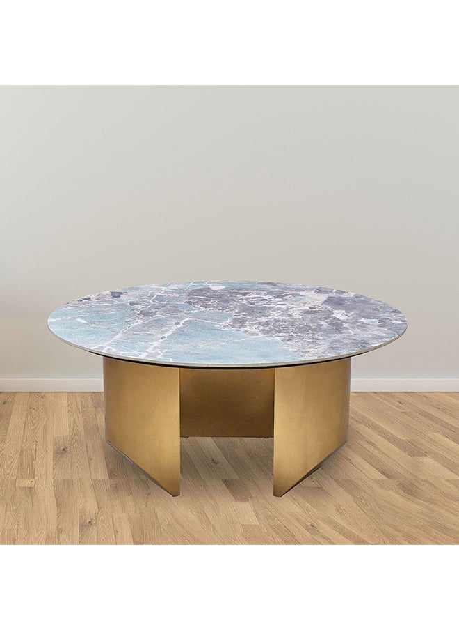DANUBE HOME Conley Sintered Stone Round Coffee Table Multifunctional Living Room Table Space Saving Center Table Modern Design Furniture For Home L 100x100x45 cm Green/Gold  - Image 1