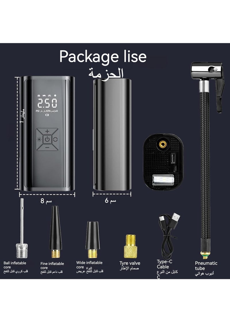 Portable inflatable air pump, electric air pump for tire inflation, 10 bar tire pressure detection with LED light, portable power charger, automatic stop electric pump for cars, bicycles, and balls - Image 5