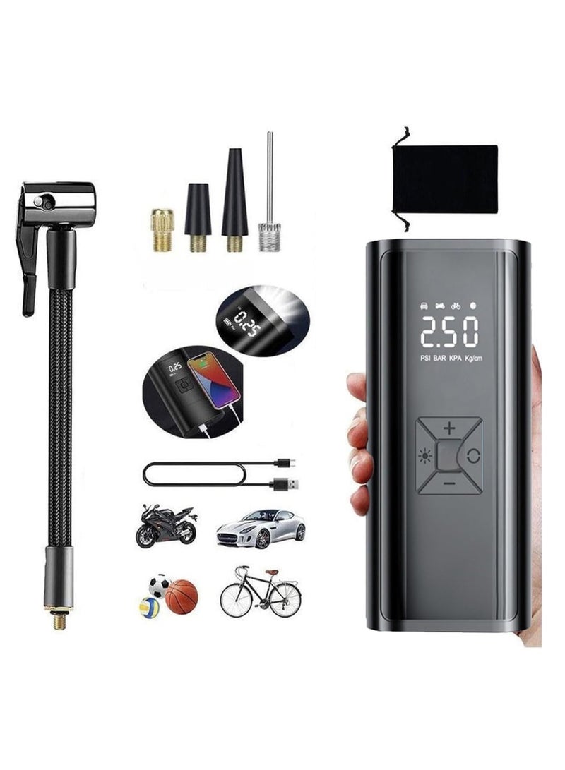 Portable inflatable air pump, electric air pump for tire inflation, 10 bar tire pressure detection with LED light, portable power charger, automatic stop electric pump for cars, bicycles, and balls - Image 1