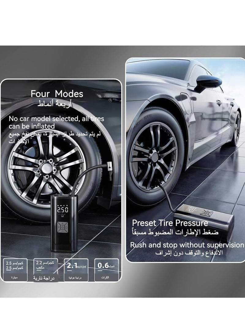 Portable inflatable air pump, electric air pump for tire inflation, 10 bar tire pressure detection with LED light, portable power charger, automatic stop electric pump for cars, bicycles, and balls - Image 2