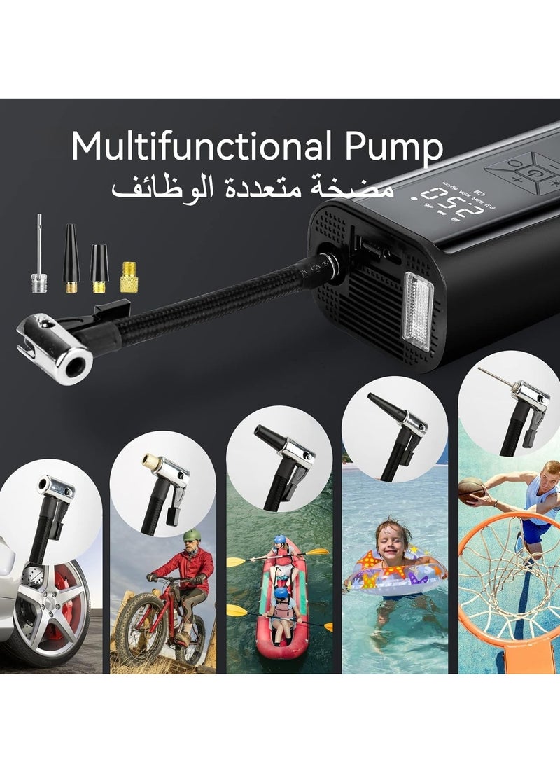 Portable inflatable air pump, electric air pump for tire inflation, 10 bar tire pressure detection with LED light, portable power charger, automatic stop electric pump for cars, bicycles, and balls - Image 4