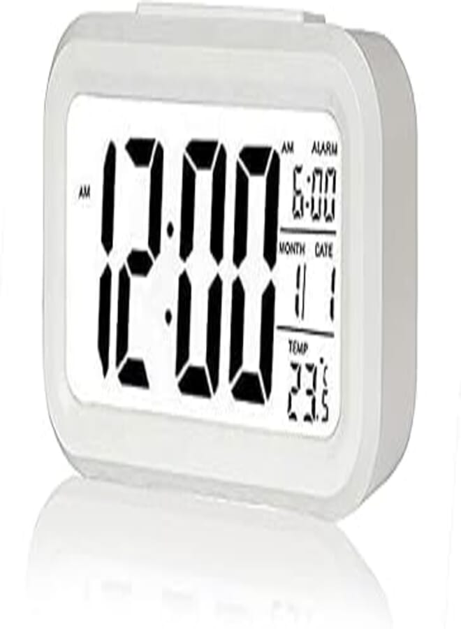 CBK Digital Alarm Clock Table Clock for Students, Home, Office, Corporate with Automatic Sensor, Date & Temperature (White)