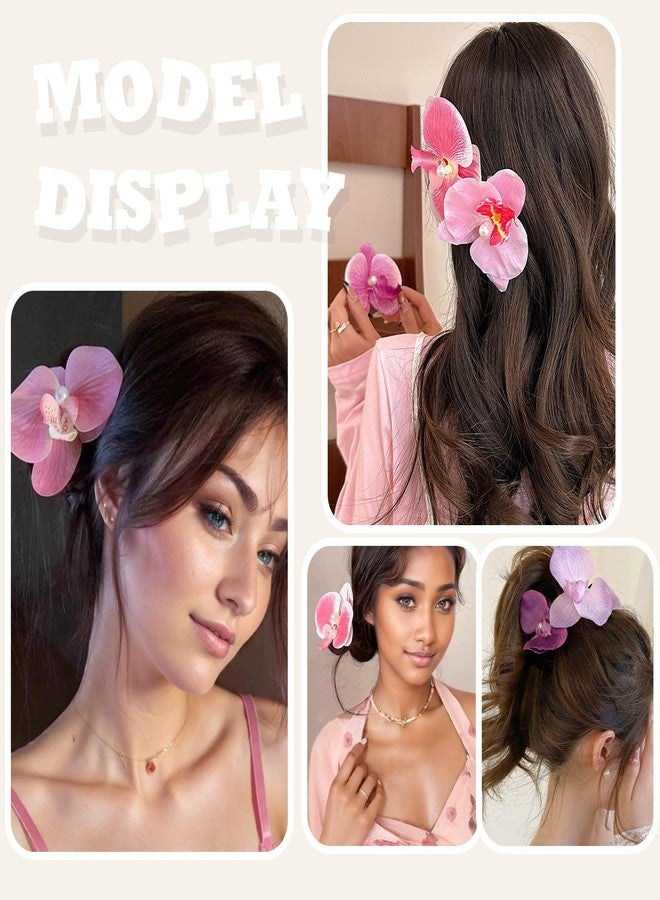 NAISIER Hawaiian Flower Hair Clips 4 Inch Butterfly orchid Artificial Tropical Flower Hair Pins 7 Pieces Large Hair Flowers Luau Outfits For Women plumeria Hair Barrettes for Beach Party favors Vacation. - Image 4