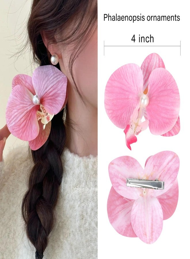 NAISIER Hawaiian Flower Hair Clips 4 Inch Butterfly orchid Artificial Tropical Flower Hair Pins 7 Pieces Large Hair Flowers Luau Outfits For Women plumeria Hair Barrettes for Beach Party favors Vacation. - Image 3
