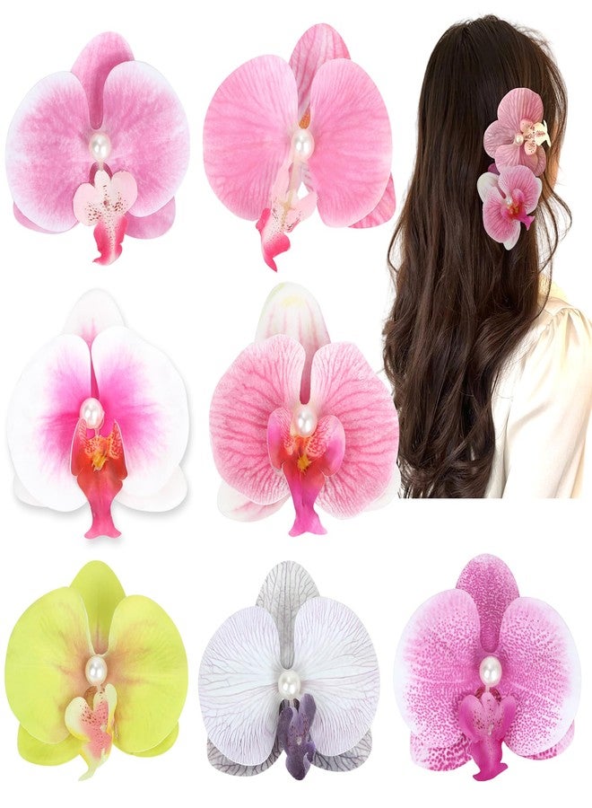 NAISIER Hawaiian Flower Hair Clips 4 Inch Butterfly orchid Artificial Tropical Flower Hair Pins 7 Pieces Large Hair Flowers Luau Outfits For Women plumeria Hair Barrettes for Beach Party favors Vacation. - Image 1
