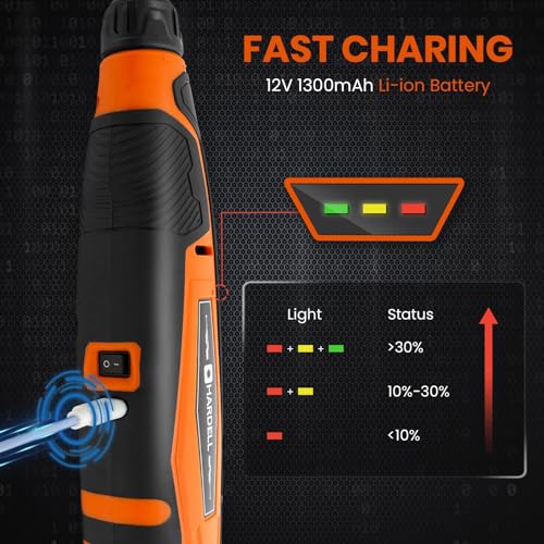 HARDELL 12V Cordless Rotary Tool, 6-Speeds Rotary Tool Kit, 30000RPM Power Rotary Tools with 94 Accessories for Engraving, Sanding, Polishing, Cutting, Carving, DIY and Craft Projects - Image 5