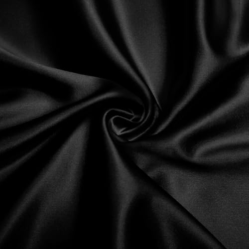 Filloxy Plain Silky Shine Satin Fabric Material for Fashion Design Stitching Multiple Use Includes Dress, Pillow Cover, Designer Cloths, Home Decor Material - 44" Hight (Black, 6 Meter) - Image 1