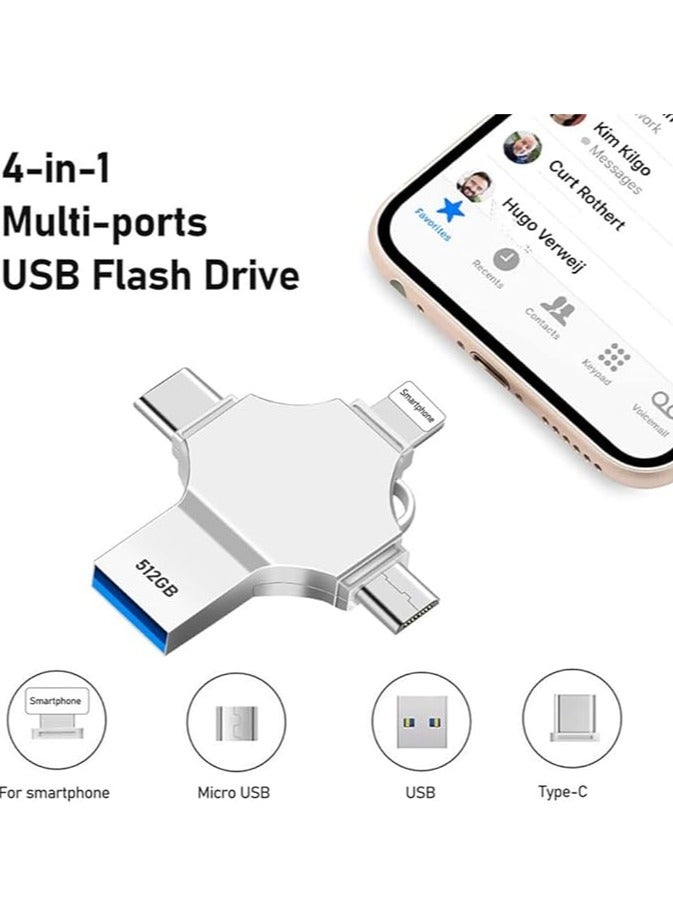 USB Flash Drive 512GB - 4 in 1 USB Stick Large Capacity USB Memory Stick High Speed Thumb Drive 512GB External Storage for Smartphone/OTG Android/Computer/Tablet/Laptop - Image 3