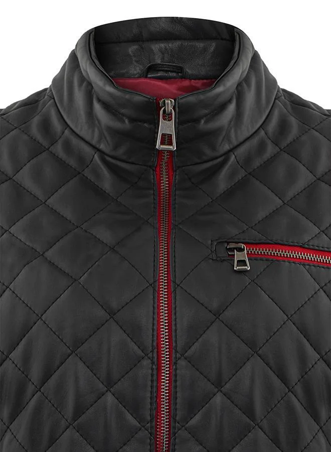 FELIX HARDY Genuine Leather Black Quilted Jacket