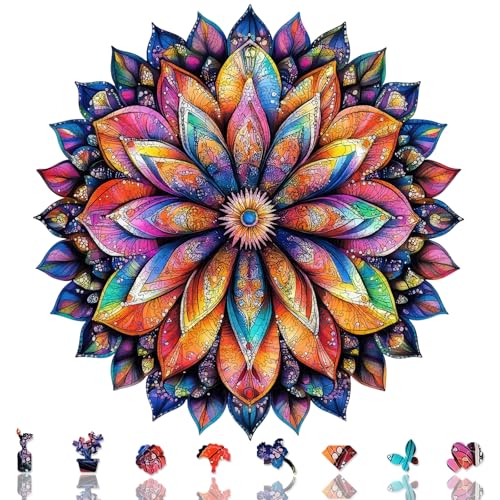 Qiuenisray Jigsaw Puzzle for Girl Women Geometric Colorful Mandala 200 Pieces Beautiful Wall Decor FSC Certified Wood Puzzle Unique Plant Shape Puzzles Pieces Gift for Family Game 112x112 in - Image 1