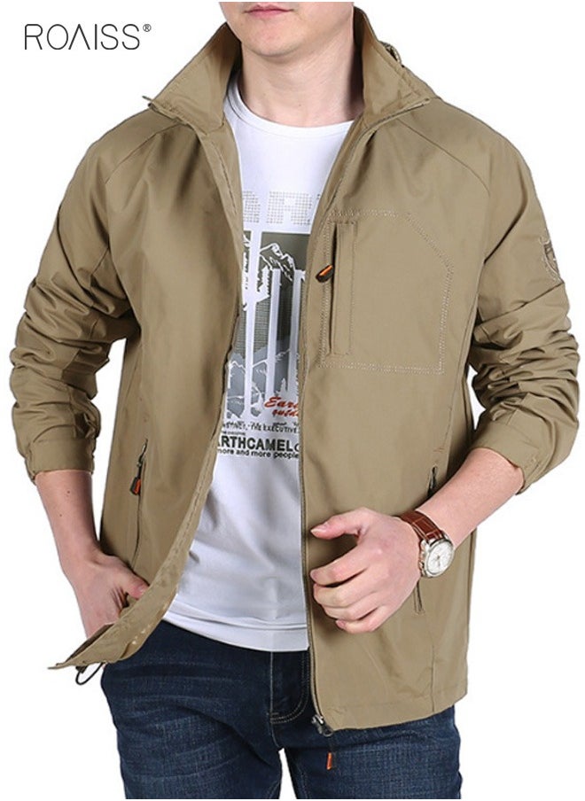 roaiss - Men's Casual Waterproof Jacket Zipper Closure Hood Windproof Coat Pockets at Sides and Chest - Image 1