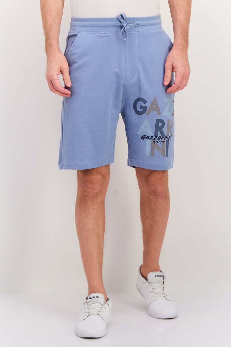 Gazzarrini Men Drawstring Brand Logo Basic Shorts, Dusty Blue - Image 1