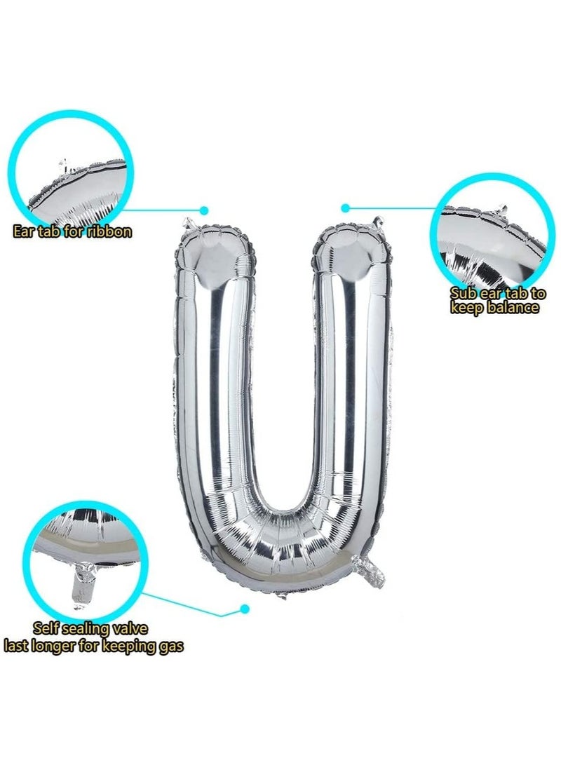 Goldedge 32 Inch Giant Silver Letter U Foil Helium Balloons Big Single Mylar Balloon Birthday Party Decoration Supply Baby Shower (Silver U) - Image 2