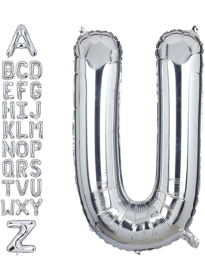Goldedge 32 Inch Giant Silver Letter U Foil Helium Balloons Big Single Mylar Balloon Birthday Party Decoration Supply Baby Shower (Silver U) - Image 1
