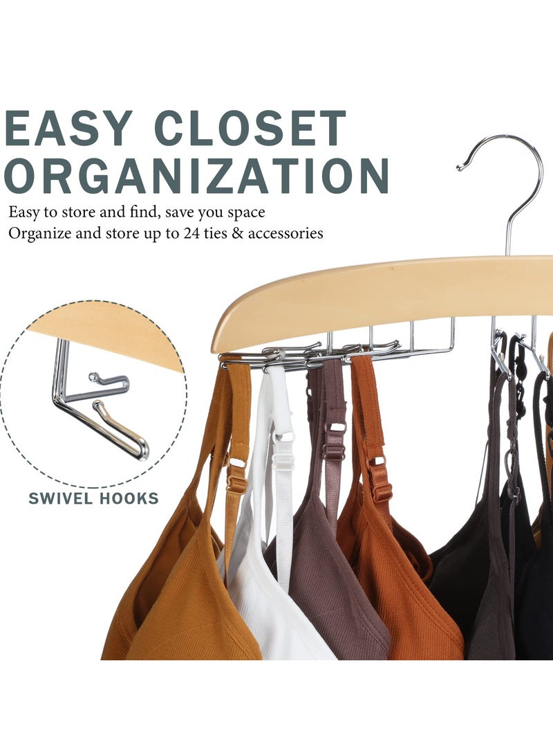 SYOSI SYOSI 2 Pcs Bra Hangers, Underwear Hangers Wooden Hangers for Tank Tops/Bras/Ties/Belt/Camisole with 360° Rotating & 24 Foldable Metal Hooks - Image 4