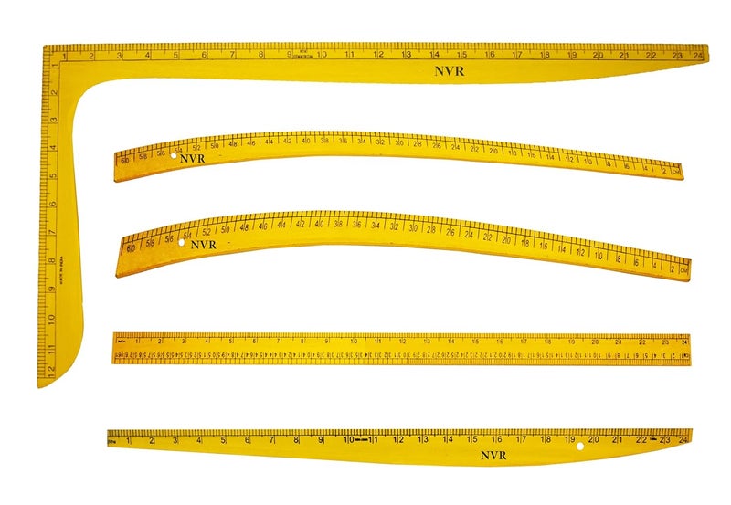 NVR 5Shape Ruler Set Hip Leg Straight Arm LCurve 64cm x 32cm Wooden Ruler