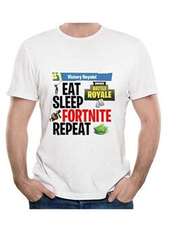 Eat Sleep Fortnite Repeat T-shirt Victory royale round collar white T-shirT