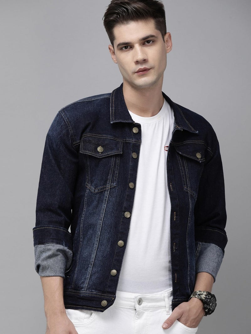 VOGATI Men's Denim Jacket kjt222vogc-xl_Dark Blue_XL - Image 3