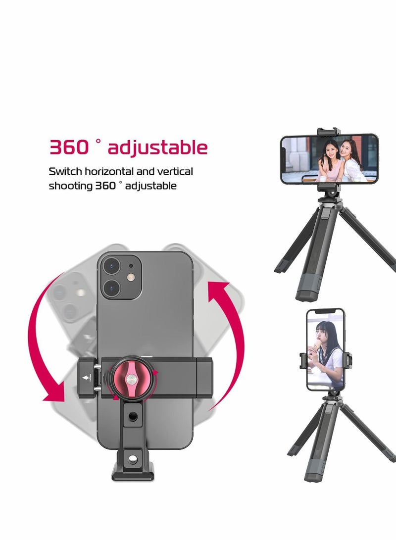 Y&D Metal Phone Tripod Mount3 Cold Shoes & Arca Port 360° Smartphone Adapter for iPhonefor Samsung Cell Stand Holder Desktop Video Vlogging Rig Attachment - Image 4