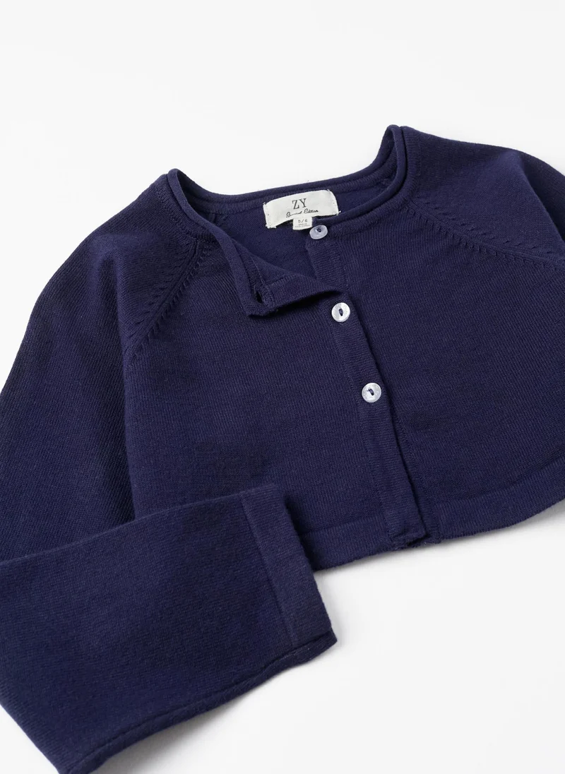 زيبي Knitted Bolero Jacket for Girls, Dark Blue