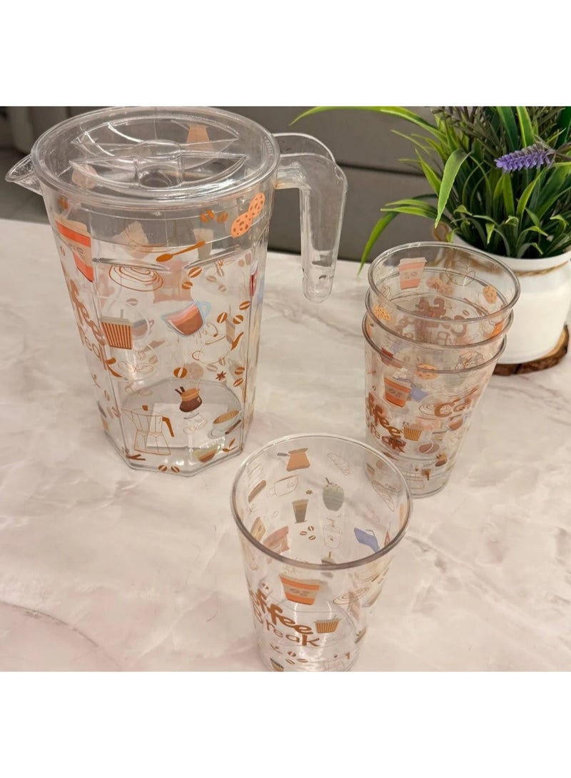 طقم دورق اكريلك+ 4 كوبايات