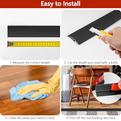 ToLanbbt 20Ft Floor Transition Strip Self Adhesive Carpet to Tile Floor Edging Trim PVC Threshold Strips, Peel and Stick Floor Joining Strip Suitable for Threshold Height Less Than 5mm(Black) - Image 4